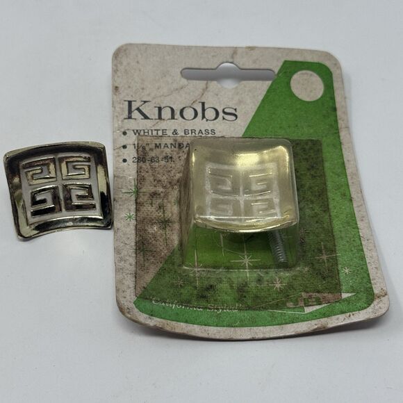 VTG Jaybee JB Manufacturing Corp MCM Mid Century White & Gold Drawer Handles x2 - Picture 8 of 9